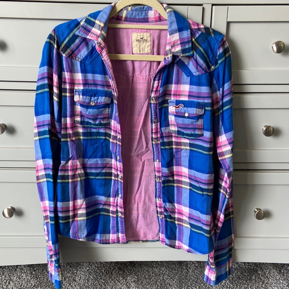 Hollister Blue & Pink Snap Flannel